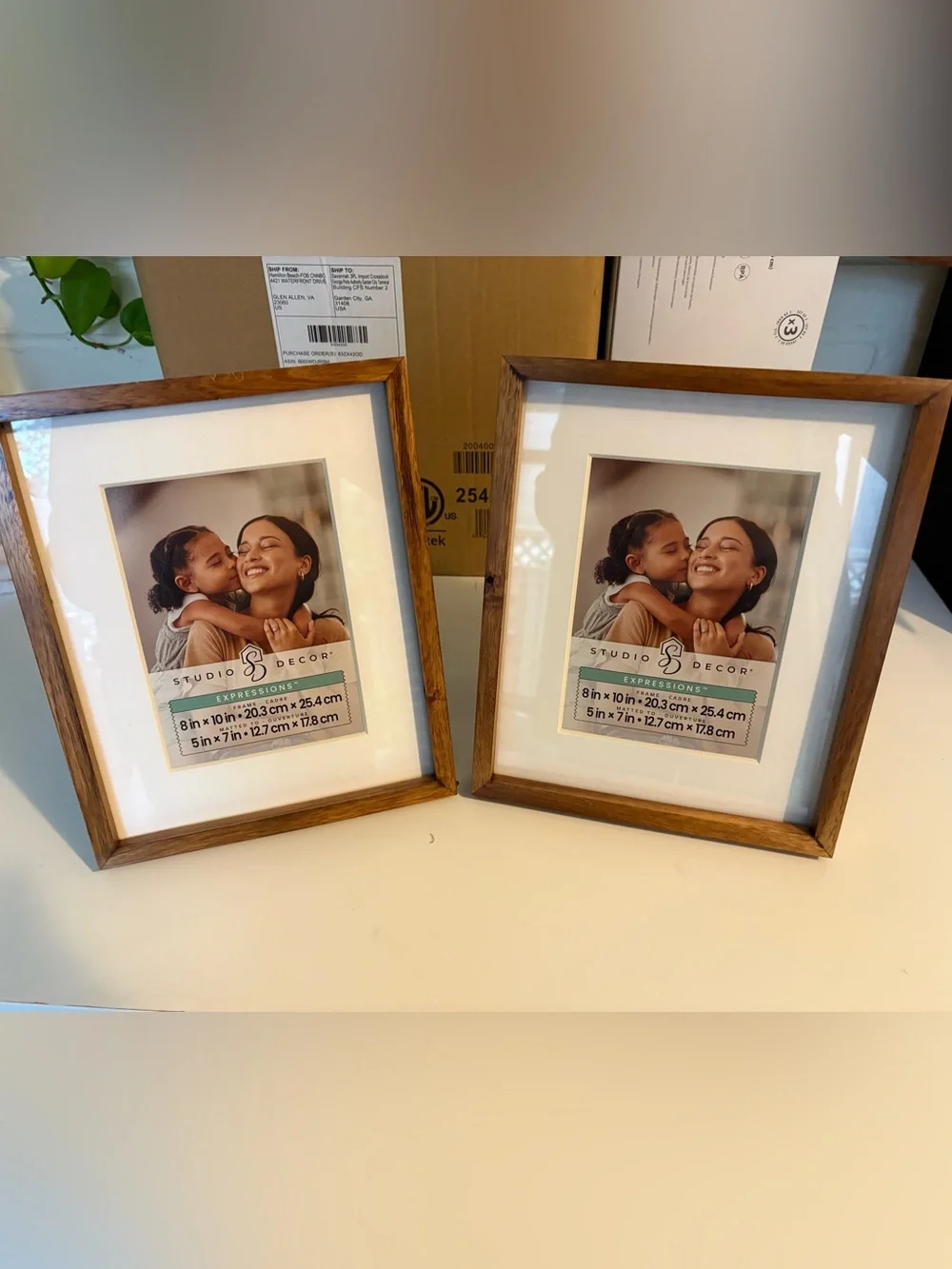 Expressions Wooden Picture Frame Set - Natural Brown and White Mats
